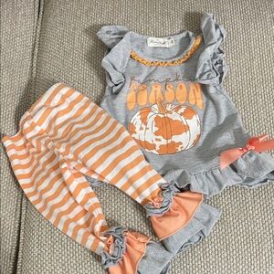 Pumpkin Season Kids Matching Set - Gray and Orange